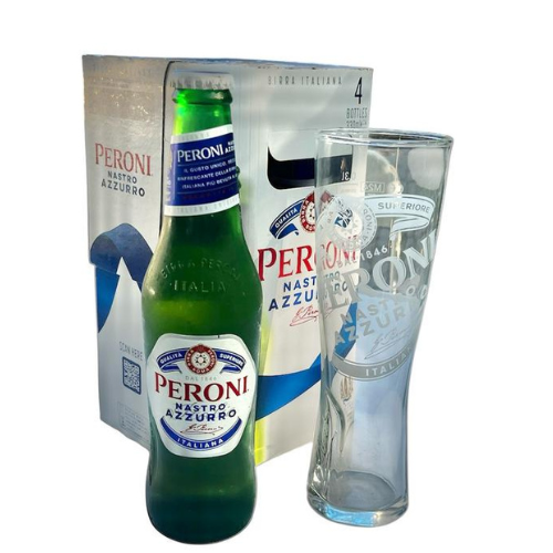 CERVEZAS PACK DE 4 PORRONES PERONI 330 + VASO PERONI