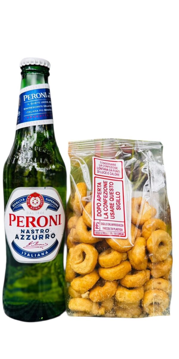 COMBO SNACK ROMANO CERVEZA PERONI + TARALLINI