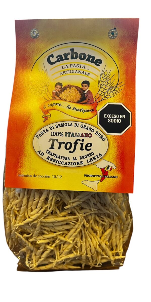 PASTA ITALIANA CARBONE TROFIE POR 500 GR