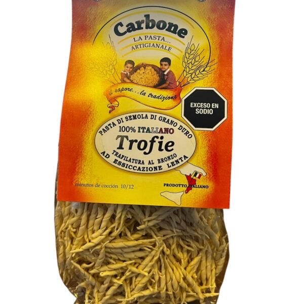 PASTA ITALIANA CARBONE TROFIE POR 500 GR