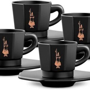 AMA BIALETTI TAZAS SET 4 TAZZINE NEGRO 75 ML  + 4 PLATOS BIALETTI