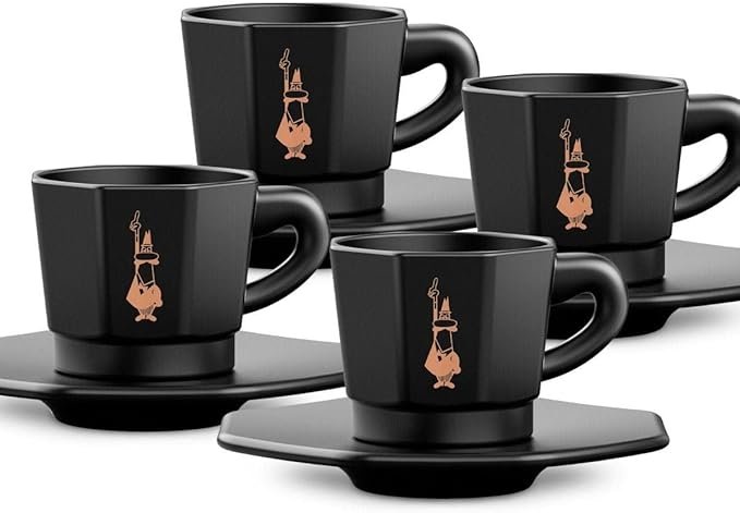 BIALETTI TAZAS SET 4 TAZZINE NEGRO 75 ML + 4 PLATOS BIALETTI