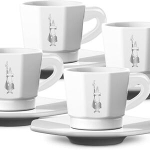 AMA BIALETTI TAZAS SET 4 TAZZINE BLANCO 75 ML + 4 PLATOS BIALETTI