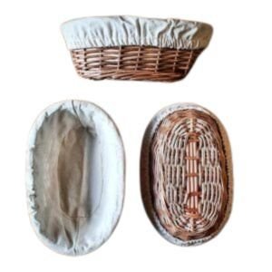 BANNETON OVALADO DE MIMBRE Y LIENZO 23 x 13 cm