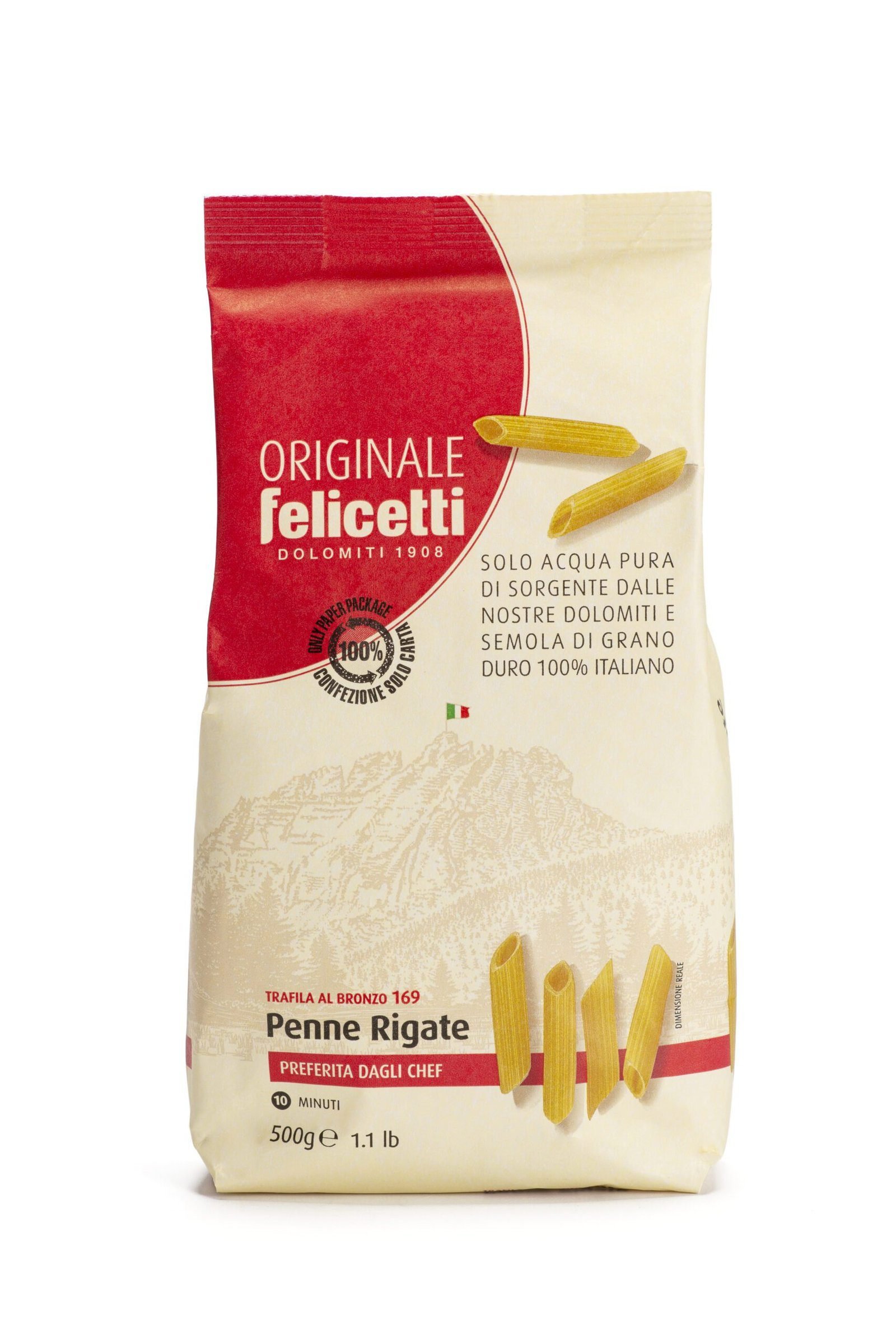 FIDEOS MEZZE PENNE RIGATE FELICETTI 500 GR-ITALIA